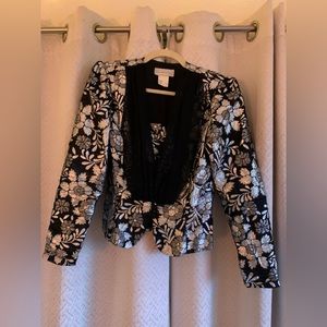 Scott McClintock Vintage Silver Metallic Floral Long Sleeve Blouse Size Small